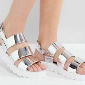 ASOS Frou Jelly Flat Sandals Metallic Silver